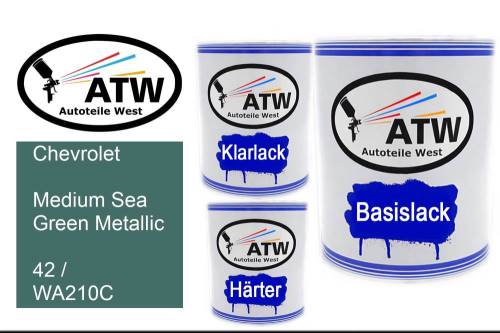 Chevrolet, Medium Sea Green Metallic, 42 / WA210C: 1L Lackdose + 1L Klarlack + 500ml Härter - Set, von ATW Autoteile West.